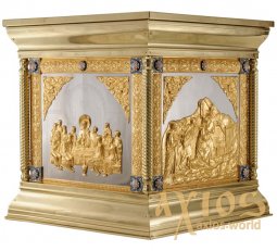 Vestments on the throne №9, 100х100х100 cm, partial gilding with brass eaves for varnish, nickel plating, enamel - фото