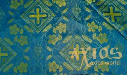 Church light viscose fabric with crosses and vine (GREECE) - фото