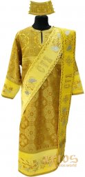 Deacon`s surplice (150 см) with double orarion and handrails, yellow brocade, embroidery on velvet - фото