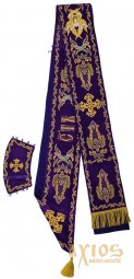 Orarion double with handrails, embroidery on purple velvet - фото
