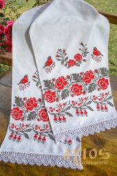 Embroidered wedding towel under the feet №50-45, flax, 180х35 cm - фото