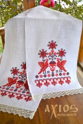 Embroidered towel under the feet №50-30, flax, 180х35 cm - фото