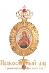 Panagia 17 x 8 cm, hand-painted on mother of pearl, with a chain, in a box - фото