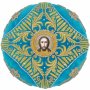 Miter "Crown", blue velvet, gold thread embroidery