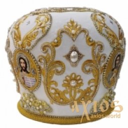 Miter "Star" white, embroidery gold with beads - фото