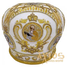 Miter "Crown" white, embroidered with gold - фото