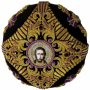 Miter "Crown" with gold embroidery on purple velvet, inlaid with stones