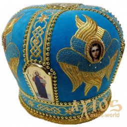 Miter "Cherubim", blue velvet, gold embroidery - фото