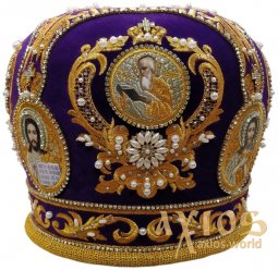 Miter "Crown", purple velvet - фото