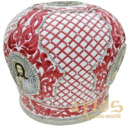 Miter "Mesh" white, embroidered with red thread - фото
