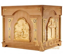 The altar is rectangular, wooden, №3 with a door and gilded elements, a light tree - фото