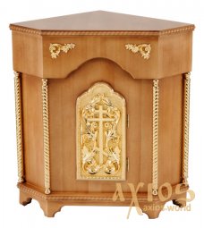 Altar corner, wooden, 3-faced, No. 2 with door and gilded elements, 1 cross - фото