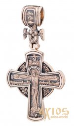 The cross «Crucifixion. Nativity of Christ», gold 585 °, with blackening 50x20 mm, О п02647 - фото