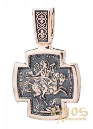 Native cross, «George the Victorious» gold 585 °, with blackening 35x22 mm, О п02643 - фото