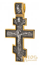 The cross «Crucifixion. Angel Guardian» silver 925 °, with gilding and blackening 50x30 mm, О 132499 - фото