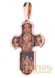 The natty cross «Lord Almighty. Icon of the Mother of God «Unbreakable Wall», gold 585 with blackening, 55x25mm, О п01212 - фото