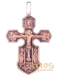 Native cross «Kazan icon of the Mother of God with the coming saints», gold 585 with blackening, 52x35mm, О п01652 - фото