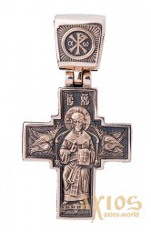 The cross «Savior on the throne. Mother of God on the throne», gold 585 with black, 42x23mm, О п02432 - фото