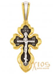 Orthodox cross, Six-winged seraph, silver 925, gilding, 15x35 mm, E 8006 - фото