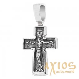 Silver children`s cross «Crucifixion. Prayer «Lord, have mercy», 15x10 mm, O 131651 - фото