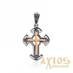Silver cross with gold, without stones - фото