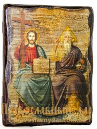 Icon of the Holy Trinity antique 7x9 cm - фото