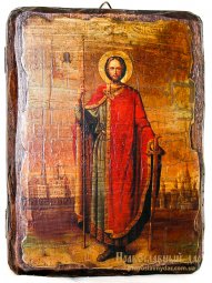 Icon Antique Holy Prince Alexander Nevsky 13x17 cm - фото