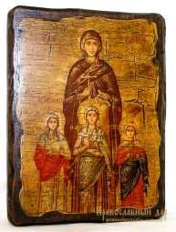 Icon antique Saints Faith, Hope, Love and their mother Sophia 13x17 cm - фото