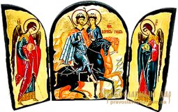 Icon Antique Holy Martyrs Boris and Gleb Skladen triple - фото