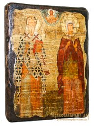 Icon antique Hieromartyr Cyprian and the Holy Martyr Justin 30x40 cm - фото