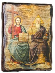 Icon of the Holy Trinity antique 21x29 cm - фото