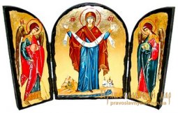 Икона под старину Покров Пресвятой Богородицы Складень тройной - фото