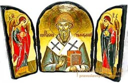 Икона под старину Святитель Спиридон Тримифунтский Складень тройной - фото