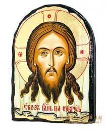 Икона под старину Спас Нерукотворный с позолотой 17x21 см арка - фото