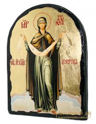 Икона под старину Покров Пресвятой Богородицы с позолотой 17x21 см арка - фото