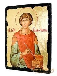 Икона под старину Святой целитель Пантелеймон с позолотой 30x40 см - фото