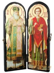 Икона под старину Святитель Лука Крымский и Святой целитель Пантелеймон Складень двойной - фото