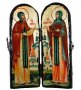 Икона под старину Святые благоверные Петр и Феврония Муромские Складень двойной