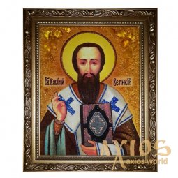 Amber icon of St. Vasiliy Veliky 20x30 cm - фото