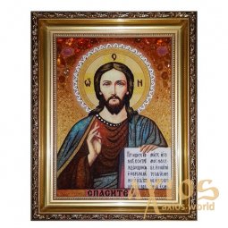 Amber icon of Christ Pantocrator 20x30 cm - фото
