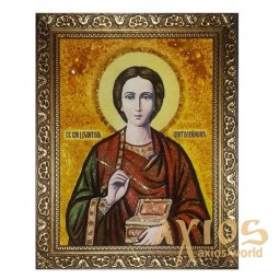 Amber icon of the Holy Great Martyr and Healer Panteleimon 20x30 cm - фото