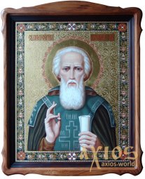 Hand - written icon of St. Sergius of Radonezh 31х24 cm (linden, gold, painting) - фото
