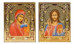 Written icons Wedding couple Savior and Kazan Mother of God 16х20 cm - фото