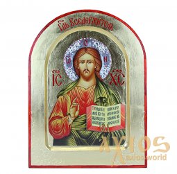 Icon Savior on gold Greek style, arched 21x29 cm, only in Axios - фото