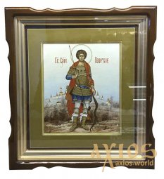 The written icon of St. George the Victorious is 27x31 cm, in a wooden kiot under the glass - фото