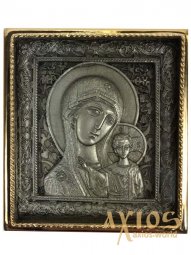 Icon in metal The Virgin of Kazan, silver-plated, gilded frame, 5х5 cm - фото