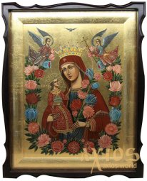 Writed icon of the Virgin, Unfading color, inlaid stones, 41x51 cm (size with a kiot) - фото