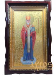 Written icon of St. Nicholas, carved baguette, kiot, 28х44 cm - фото