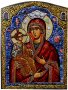 Icon of the Blessed Virgin of the Three Hands, MDF, figured, veneer, ark, printing, decorative border, stones, lacquer, 20x28 cm