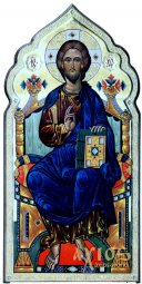 Icon of the Savior, MDF, veneer (ash-tree), dowels, polygraphy, lacquer, 14x29 cm - фото